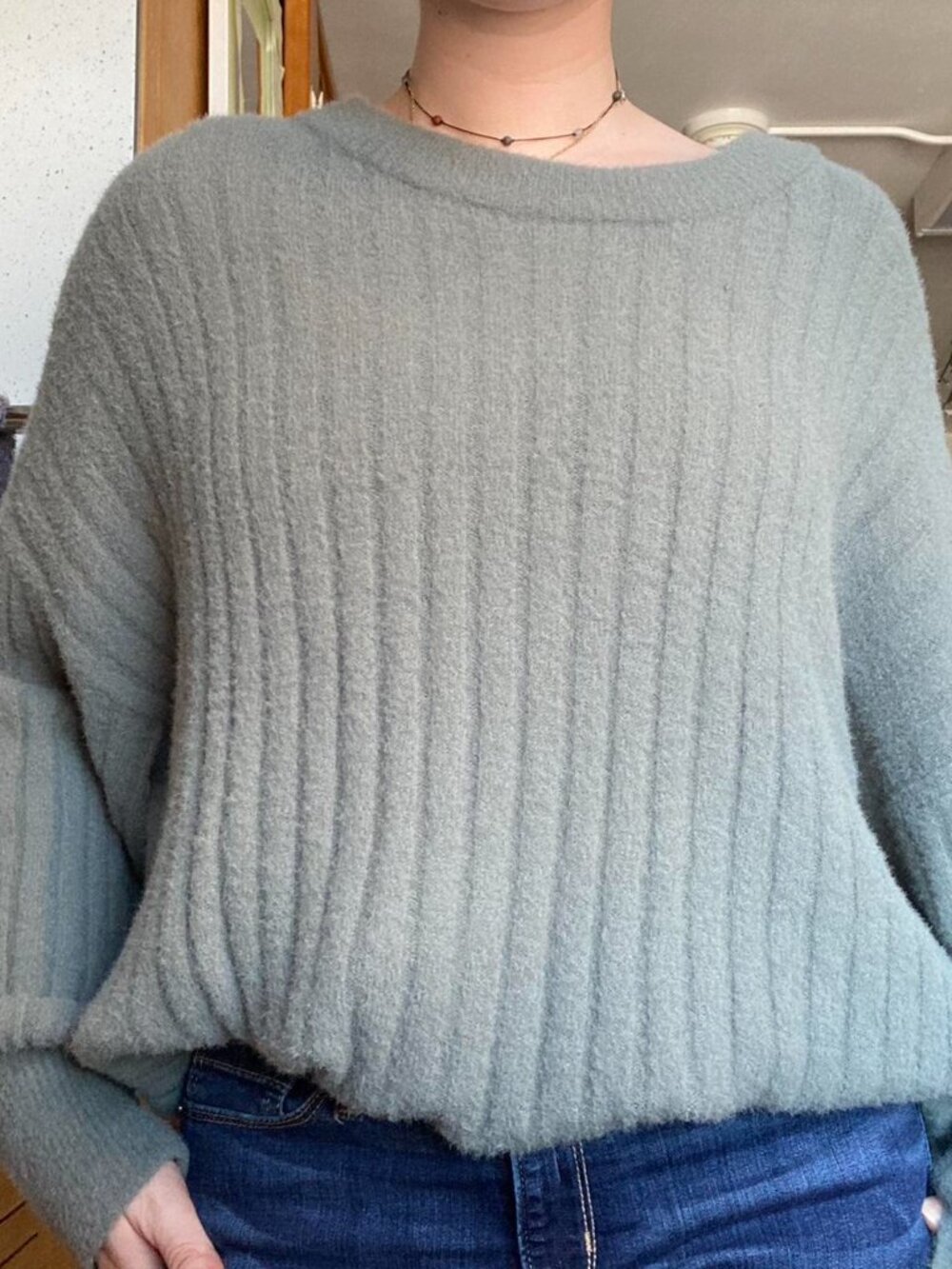 Aerie Women's Dusty Blue Extreme Soft Loose-Fit Ribbed Cozy Sweater Size M